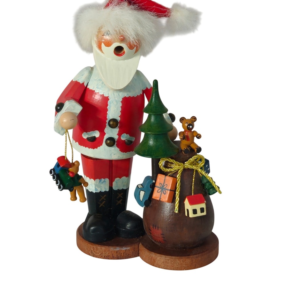 Holzknoddl Vintage Incense Smoker Red Santa Claus with Toy Sack 6in